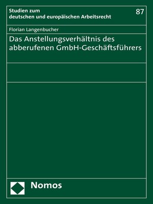 cover image of Das Anstellungsverhältnis des abberufenen GmbH-Geschäftsführers
